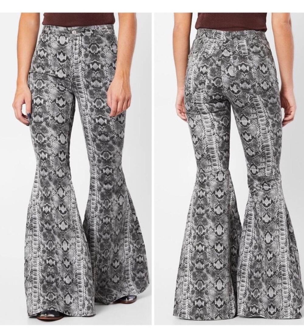 We The Free People Snakeskin Just Float On Print Flare Jeans 25